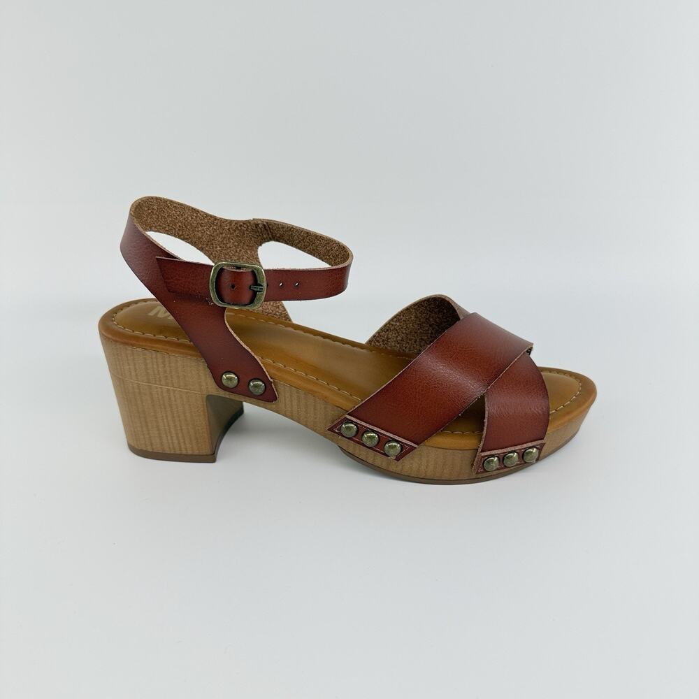 MIA Serenity Wood Heel Platform Sandals Cognac Brown Women’s Size 9.5